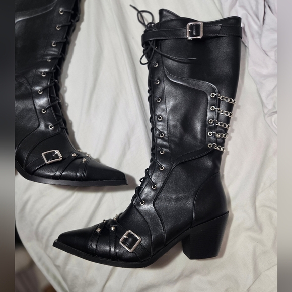 Kysbloes Women Gothic Knee Boots Sz 43 Fit Like An 11 - Picture 12 of 14